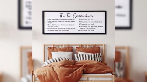 The Ten Commandments Rustic Bible Verse Framed Wall Art, 40''×15'' Positive Religious Christian Saying Sign for God Jesus Christ Prayer, Vintage Horizontal Holy Inspirational Catholic Scripture Decor