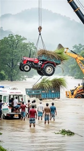 😭🚨🚑🚨“JCB Error Causes Tractor to Sink in Floodwaters”😭🚨🚑🚨🚑🚑🚑#jcb #tractor #viral #automobile