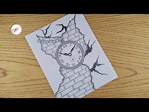 How to Draw Realistic Clock on Cracked Wall | Pencil Sketch Drawing for Beginners