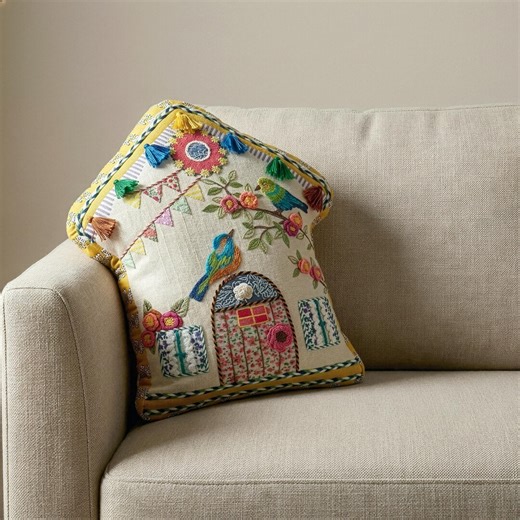 Handmade Embroidered House Pillow | Whimsical Cottagecore Decor With Tassels - Etsy