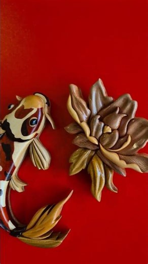 Koi fish wood intarsia wall art