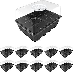Amazon.com : Gardzen 10 Pack Seed Starting Tray, Plant Germination Trays, Seed Starter Kit with Adjustable Humidity Vented Dome, Plant Growing Kit 6.6" x 4.5", Total 120-Cell, Black : Patio, Lawn & Garden