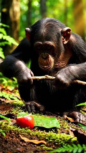Baby Chimp Learns Tool Use!