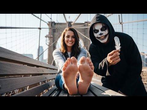 Tickle Feet Challenge on Brooklyn Bridge?! 👻 Searching for a Brave Girl in Makeup to Ticklish Foot