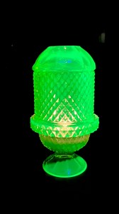 This is the first fairy lamp that I added to my collection. It is one of the best pieces I’ve ever thrifted before uranium glass started to get popular in my area. 💚🔦 #uraniumglass #uraniumfever #fairylamp #fairylight | Terrestrial Treasures