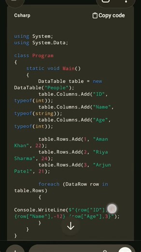 c# table 👆😍🥰#coding #programminglanguage #codeflow #codeadventure
