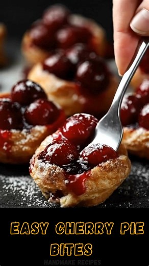 Easy Cherry Pie Bites 🍒🥧 Protein 2g | 🍬 Crispy, golden mini pastries filled with sweet cherry filling and dusted with powdered sugar—these adorable bites taste just like little cherry pies and come together in minutes! 📝 Ingredients: ✦ 1 sheet puff pastry, thawed 🥐 ✦ 1 cup cherry pie filling 🍒 ✦ 1 egg (egg wash) 🥚 ✦ Powdered sugar for dusting 👩‍🍳 Instructions: 1️⃣- Preheat oven to 400°F (200°C) 2️⃣- Cut puff pastry into 12 small squares 3️⃣- Press each square into a greased mini muffin