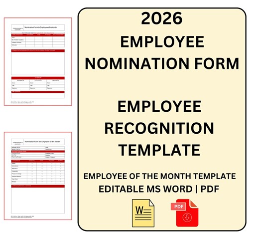 Employee Nomination Form Template|staff Recognition Nomination| Employee Recognition Award|employee of Month | MS Word|pdf|digital Download - Etsy