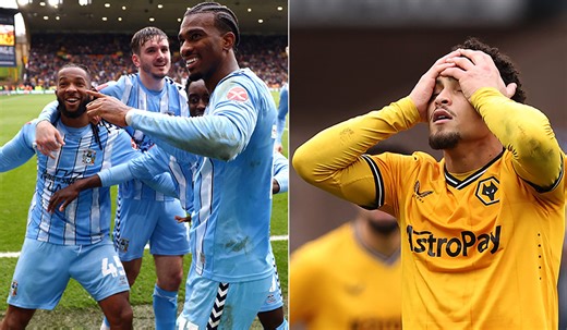 Coventry stun Wolves with two late goals in thrilling climax to FA Cup quarter-final