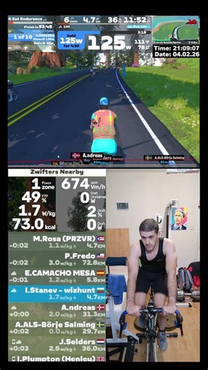 Zwift Cycling Workout Short 4.02.2026 zs #zwift #cycling #indoor #trainer #roadbike #mtb #cardio