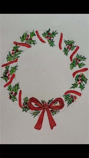 Minimalistic Holly Wreath - How to Draw a Simple and Easy Holly Wreath with Gel Pens and Sketch Pens