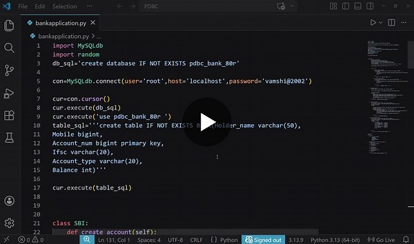 #python #pdbc #mysql #backenddevelopment #projects #learningjourney #coding #softwaredevelopment | Vamshi Chettamaina