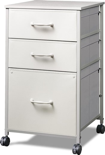 GALAXHERO 3 Drawer File Cabinet, Rolling Printer Stand Filing Cabinets for Home Office, Fabric Vertical File Cabinet Fits A4 or Letter Size, White