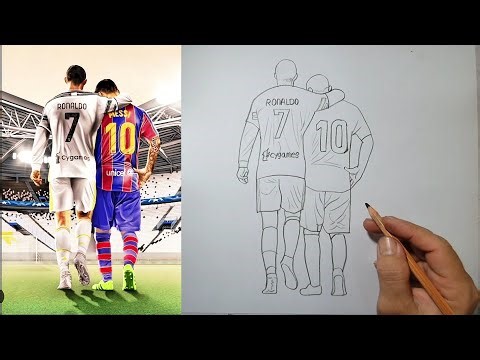 How to draw Ronaldo ith Messi
