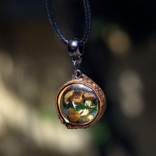 Crystal Mushroom Necklace for Women | Wood Resin Mushroom Art Jewelry Gift for Her - Etsy