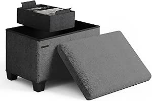 STORAGEBUD Ottoman with Storage for Living Room, 16 Inch Storage Ottoman Cube, Small Ottoman Foot Rest, Boucle Foot Stool Ottoman Max 330lbs, Grey Ottoman
