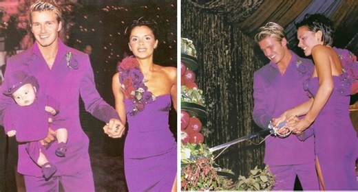 David and Victoria Beckham recreated their iconic wedding pictures 25 years later...and the results are very purple