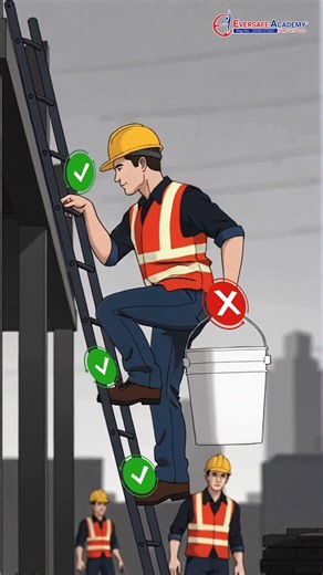 EverSafe Academy on Instagram: "Ladder Safety FAIL! 🚫 Always Maintain 3-Point Contact While Climbing (WSH Safety Rules) | EVERSAFE Academy® Singapore ! 📲 WhatsApp: 📱 https://bit.ly/3JKmp0J 🖥️ Website: 🌐 https://eversafe.edu.sg/eversafe-academy/ Safety Alert! This video is a dramatic reminder of dangerous practices on a construction site. Watch the unsafe practice (carrying a bucket while climbing) and the severe consequences (falling from the ladder). When climbing a ladder, you MUST mainta