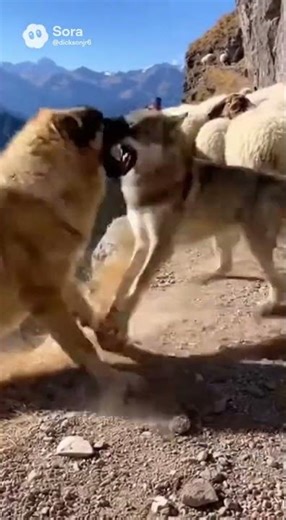 Can the big dog protect the sheep from the wild wolf attack #sheepdog #farmprotection #animalrescue
