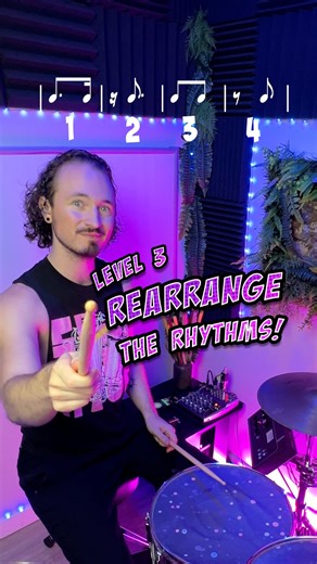 Sheldon | Drummer & Educator on Instagram: "Level 3: Rearrange the Rhythm! 🤔💥 Use the numbers to rearrange the notations to match the rhythm. Leave your answer in the comments! 💬👇 Follow for more rhythm challenges and level up your rhythm the fun way!! 🥳🙏 #drumlessons #crashacademydrums #drumteacher #musictheory #musiclesson #rhythmquiz"