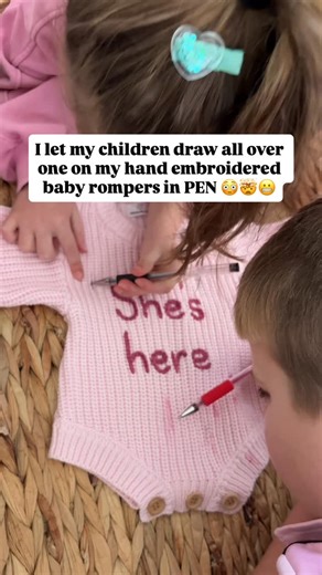 Embroidered, personalised childrens knitwear - Staffordshire on Instagram: "Just keep watching 👀😬 Sometimes the best way is to just get them involved, they just seemed to enjoy this a little too much 🤣🤣 All of the names and designs you see on my items are marked out completely by hand. I’m always asked what pens I use and until now I’ve just bright blue water soluble ones. These new pens erase when exposed to even a low heat and I’ve found them great for most of the items 😍 I always like to
