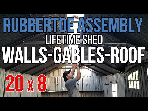 RubberToe Assembly Lifetime Outdoor Shed 20' x 8' 60127 WALLS GABLE ROOF DOORS How to Build Install