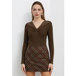 Modern Tartan Mini Bud Skirt in Brown