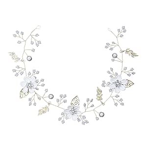 Pearl Bridal Headpiece - Flower Garland Hair Accessories for Brides, Flower Girls, and Women