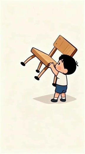 runaway wooden chair with tiny legs and neutral stance escaping from a child attempting to sit