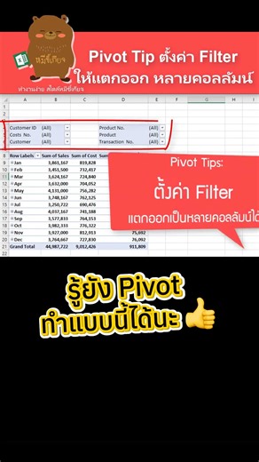 24K views · 355 reactions | เราสามารถตั้งค่า Filter ใน Pivot แบบนี้ได้ #เรียนexcel #exceltips #Excel | ทำงานง่าย สไตล์หมีขี้เกียจ | Facebook
