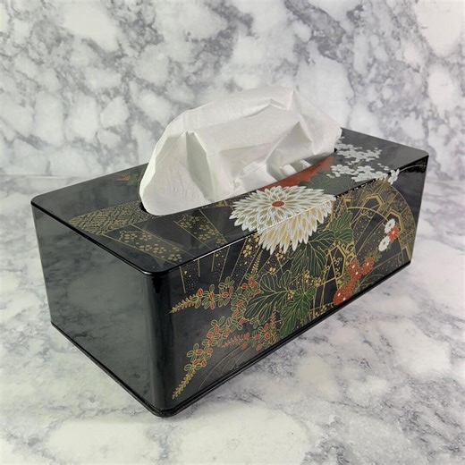 Vintage Japanese Lacquer Tissue Box Cover – Black Floral Acrylic Vanity Décor - Etsy