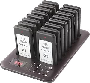 Restaurant Pager System, Pagers for Restaurants with Vibration Flash & Beeper, Touch Keypad, 16 Beepers for Food Truck Bars Court Restaurants Hotels Cafe Shops Clinics (Black 16 Beepers)