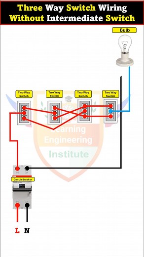 Three Way Switch Wiring Without Intermediate Switch #electrician #LearningEngineeringInstitute #electronics #ElectricalEngineering ##electricalwork #ElectricalInstallation | Learning Engineering Institute