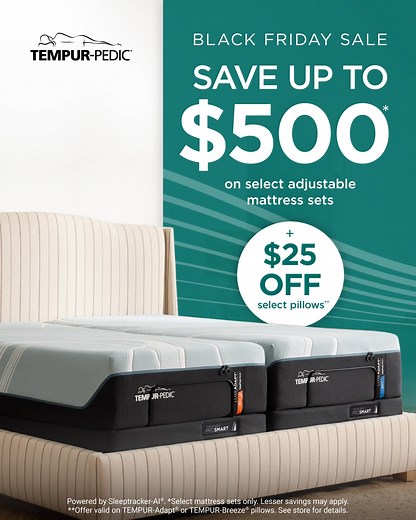 If you’re looking for the gift that keeps on giving all year long, how about the all-night comfort of a Tempur-Pedic® adjustable mattress set? Stop into Midwest Mattress today and save during our Black Friday Sale and start enjoying better rest for years to come. https://pbxx.it/Qf44dl | Midwest Mattress