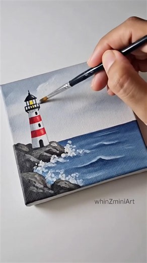 Lighthouse by Sea canvas Tutorial #art #drawing #painting #lighthouse