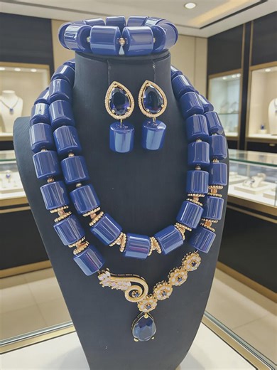 Blue Beaded Necklace, Statement Jewelry Set ,bridal Jewelry Set - Etsy