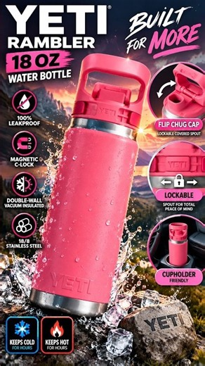 YETI Rambler 18 oz Leakproof Bottle with Flip Chug Cap – Tropical Pink Insulated Water Bottle