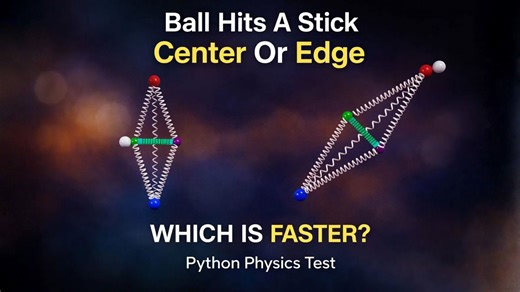 Ball hits a stick center or edge, which is faster python physics test