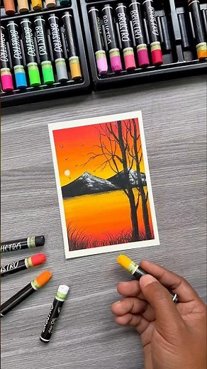 Easy Sunset Mountain Scenery 🌄 | Oil Pastel Drawing for Beginners