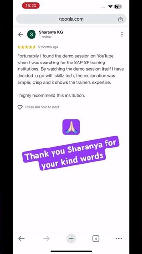 Sharanya about our training 😊🙏🏻 #sapcareer #sapsftraining #job #realtimetraining