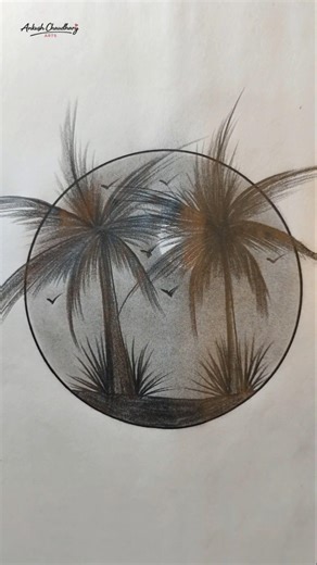 Beautiful Palm Trees Scenery Drawing ✏️ | Circle Pencil Art #Shorts