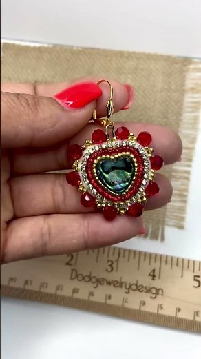 🔥 Handmade Red Heart Earrings | Abalone Shell Beaded Jewelry by Dodo Jewelry Design ❤️✨