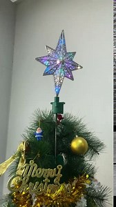 Christmas Tree Topper Star, Christmas Decorations with 3D Rainbow Lights Rotating Projector for Outdoor Indoor Party Holiday Night