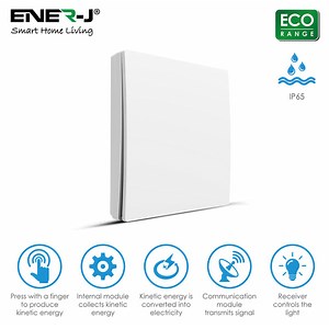 ENER-J ECO Series 1-Gang Wireless Kinetic Wall Switch | Battery-Free & Waterproof IP65 | White