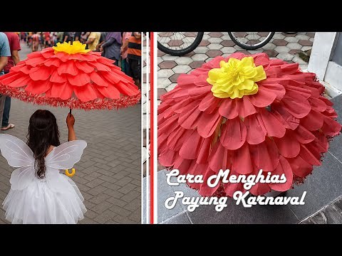 How to Decorate an Umbrella for a Carnival Parade with Crepe Paper and Red and White Slinger Tassels