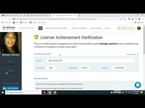 How to print your free Learner Achievement Verification certificate from Alison.com
