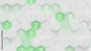 Question Marks Hexagon Surface Loop 1 Green x White: professional animation of question marks over hexagon shapes. Hexagonal grid pattern in glossy white and mint green. Question mark symbol. 4K