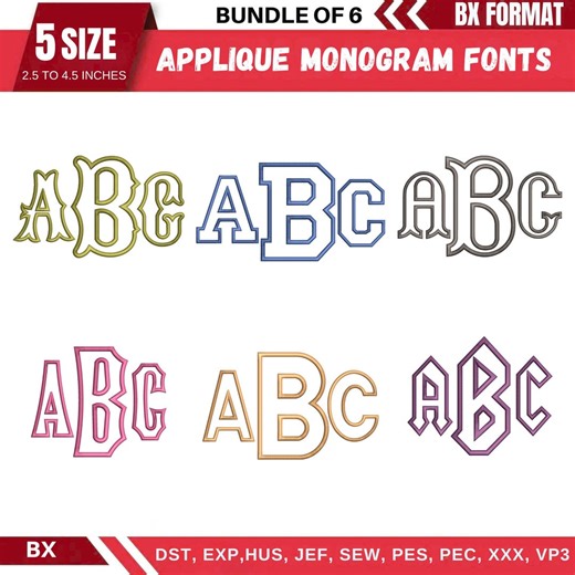 BX Applique Monogram Designs, Modern Fishtail Monogram Machine Embroidery Font, Bundle of 6, Classical, Varsity, 5 Sizes, Instant download - Etsy