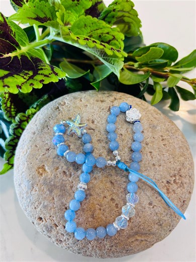 Aquamarine Beaded Phone Charm Accessory, Wrist Lanyard,starfish Lotus Bead - Etsy
