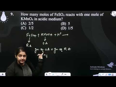 How many moles of FeSO4 reacts with one mole of KMnO4 in acidic medium?....